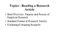 Topics - Reading a Research Article PowerPoint PPT Presentation