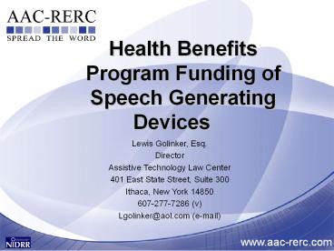 Health Benefits Program Funding of Speech Generating Devices