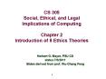 CS 305 Social, Ethical, and Legal Implications of Computing Chapter 2 Introduction of 8 Ethics Theories PowerPoint PPT Presentation