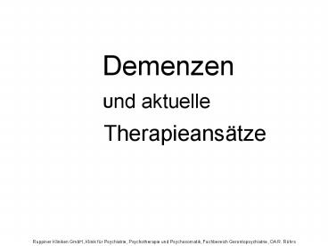 Demenzen Und aktuelleTherapieans