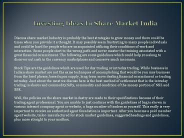 Investing Ideas In Share Market India