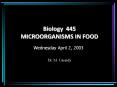 Biology 445 MICROORGANISMS IN FOOD PowerPoint PPT Presentation