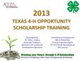 2013 TEXAS 4-H OPPORTUNITY SCHOLARSHIP TRAINING PowerPoint PPT Presentation