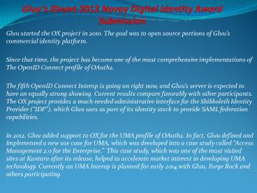 Gluu’s IDnext 2013 Novay Digital Identity Award Submission