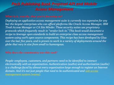 Packt Publishing Book Proposal API and Mobile Access Management