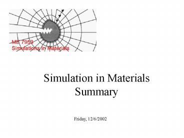 Simulation in Materials Summary
