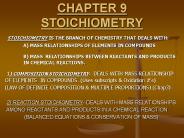 CHAPTER 9 STOICHIOMETRY