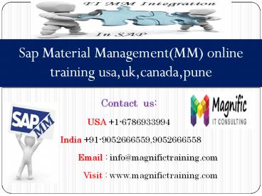 Sap Material Management(MM) online training usa,uk,canada,pune