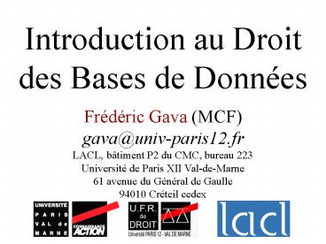 Introduction au Droit des Bases de Donn