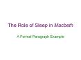 The Role of Sleep in Macbeth PowerPoint PPT Presentation