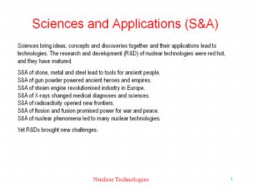 Sciences and Applications (S