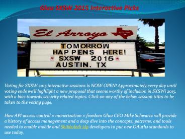 Gluu SXSW 2015 Interactive Picks