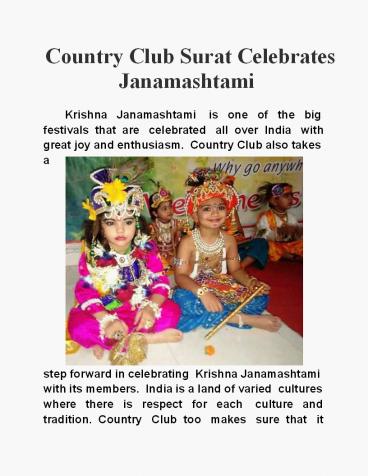 Country Club Surat Celebrates Janamashtami