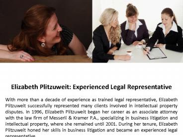 Elizabeth Plitzuweit: Experienced Legal Representative