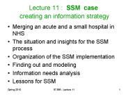 Lecture 11 : SSM case  creating an information strategy