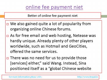 Useful information about online fee payment niet