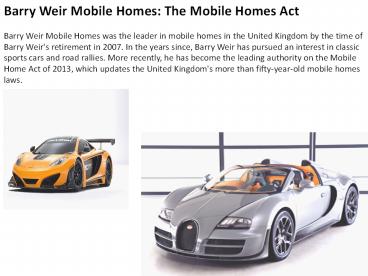Barry Weir Mobile Homes: The Mobile Homes Act