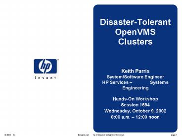 Disaster-Tolerant OpenVMS Clusters