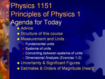 Physics 1151 Principles of Physics 1 Agenda for Today