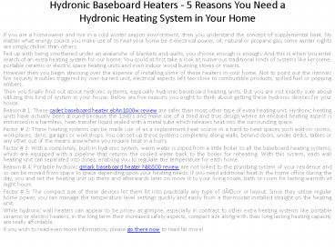 Hydronic Baseboard Heaters - 5 Reasons You Need