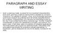 PARAGRAPH AND ESSAY WRITING PowerPoint PPT Presentation