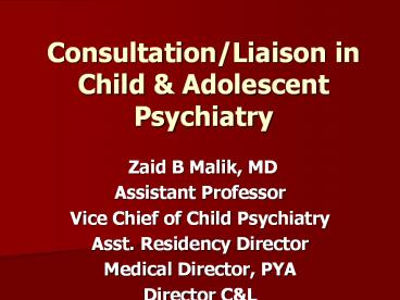 Consultation/Liaison in Child