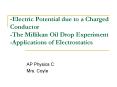 -Electric Potential due to a Charged Conductor -The Millikan Oil Drop Experiment -Applications of Electrostatics PowerPoint PPT Presentation
