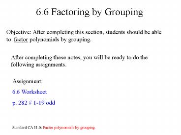 6.6 Factoring by Grouping