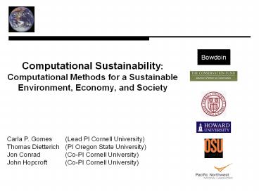 Computational Sustainability: Computational Methods for a Sustainable Environment, Economy, and Society