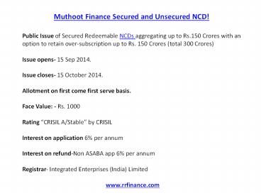 Muthoot Finance Secured and Unsecured NCD!
