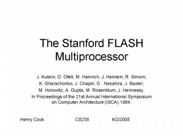 The Stanford FLASH Multiprocessor