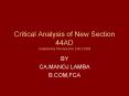 Critical Analysis of New Section 44AD (inserted by Finance (No 2)Act 2009 PowerPoint PPT Presentation
