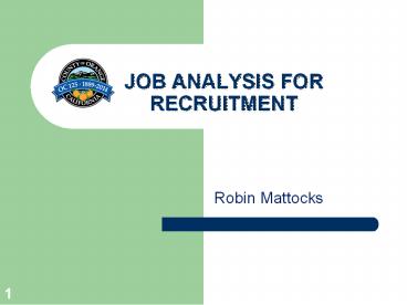 JOB ANALYSIS FOR RECRUITMENT