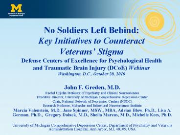 No Soldiers Left Behind: Key Initiatives to Counteract Veterans
