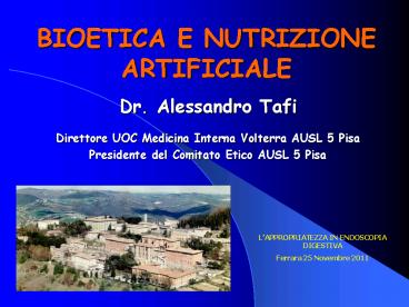 BIOETICA E NUTRIZIONE ARTIFICIALE