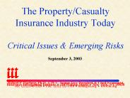The Property/Casualty Insurance Industry Today  Critical Issues