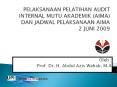 PELAKSANAAN PELATIHAN AUDIT INTERNAL MUTU AKADEMIK (AIMA) DAN JADWAL PELAKSANAAN AIMA 2 JUNI 2009 PowerPoint PPT Presentation