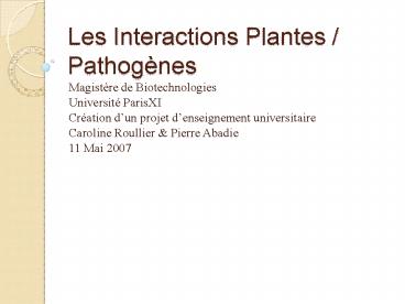 Les Interactions Plantes / Pathog