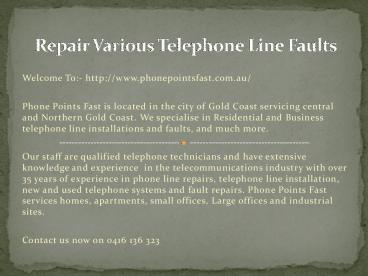 Repair Various Telephone Line Faults