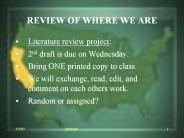 REVIEW OF WHERE WE ARE
