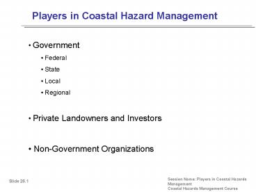 Players in Coastal Hazard Management