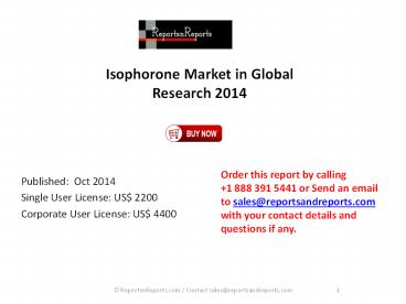 Research On Isophorone Global Market, 2014