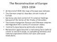 The Reconstruction of Europe 1919-1934 PowerPoint PPT Presentation