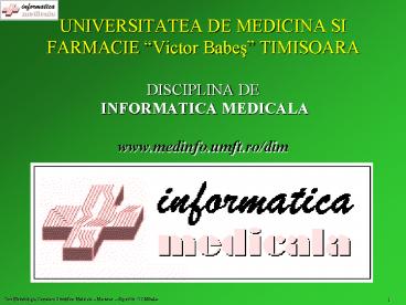 UNIVERSITATEA DE MEDICINA SI FARMACIE 