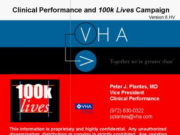 Clinical Performance and 100k Lives Campaign