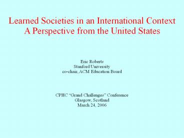 Learned Societies in an International Context
