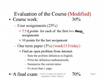 Evaluation of the Course (Modified)