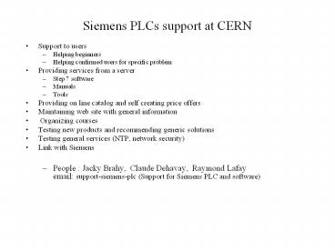 Siemens PLCs support at CERN