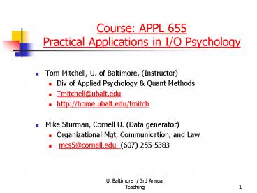 Course: APPL 655 Practical Applications in I/O Psychology
