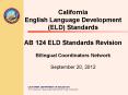 California English Language Development (ELD) Standards  AB 124 ELD Standards Revision Bilingual Coordinators Network September 20, 2012 PowerPoint PPT Presentation